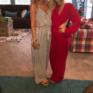 navy and white jumpsuit